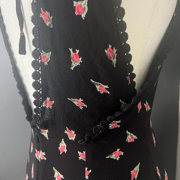 Topshop Petite Woman’s Rose Floral Print Black Summer Lace Trim Romper- Size 4 - Picture 6 of 11